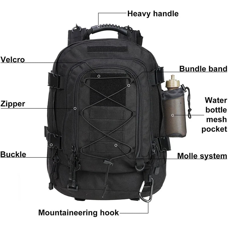 60L Tactical Hiking Backpack with MOLLE Webbing