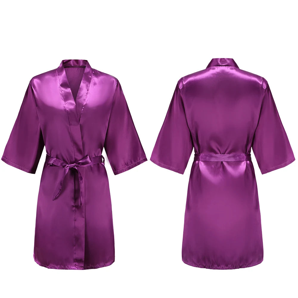 Women's Satin Pajama Set. Short Sleeve Robe & Shorts Loungewear
