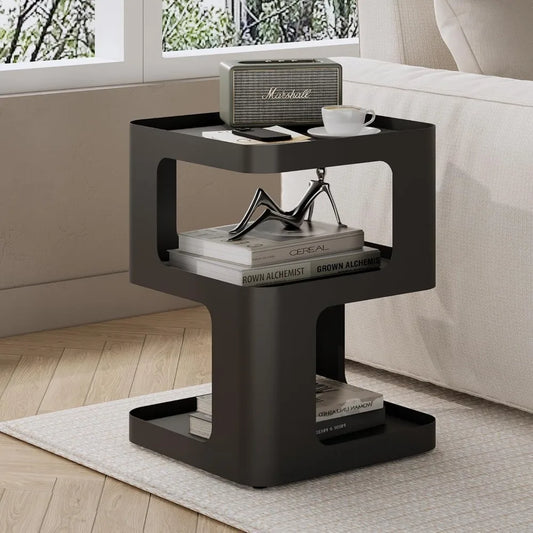 Modern Side Table, Metal Bedside Table Living Room, 3 Tier end Tables with Storage,Nightstand for Small Spaces, Living Room, Bed