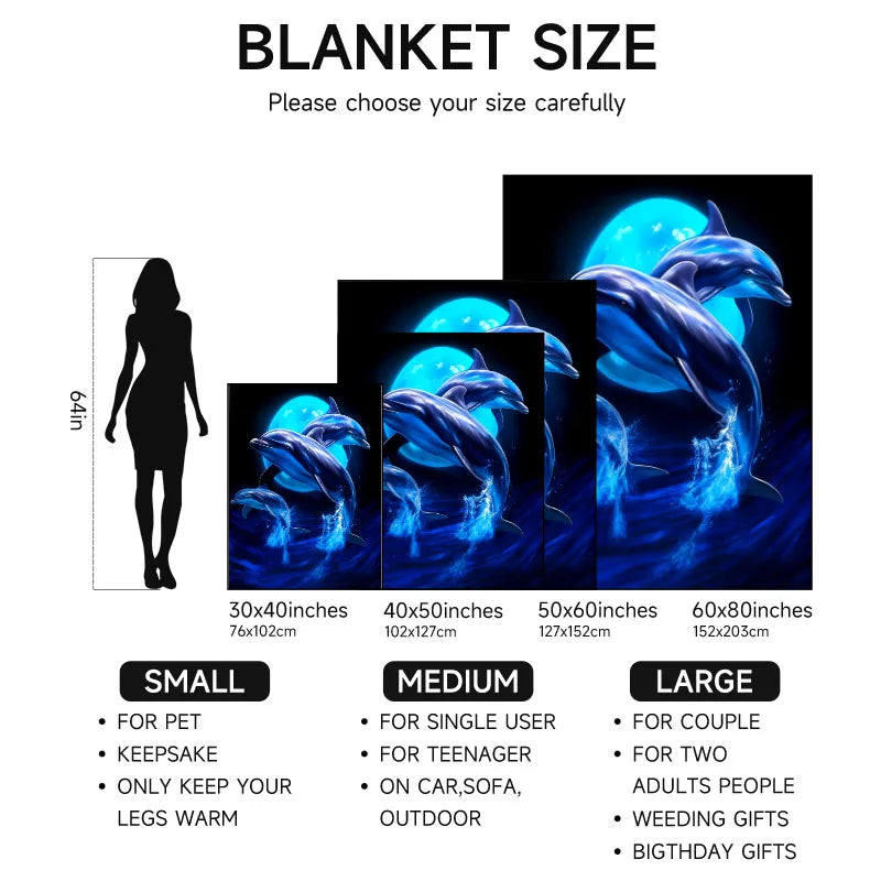 Jumping Dolphin Flannel Throw Blanket - Suitable for Sofa, Bed, Travel, Camping, Living Room, Office - Christmas and Halloween