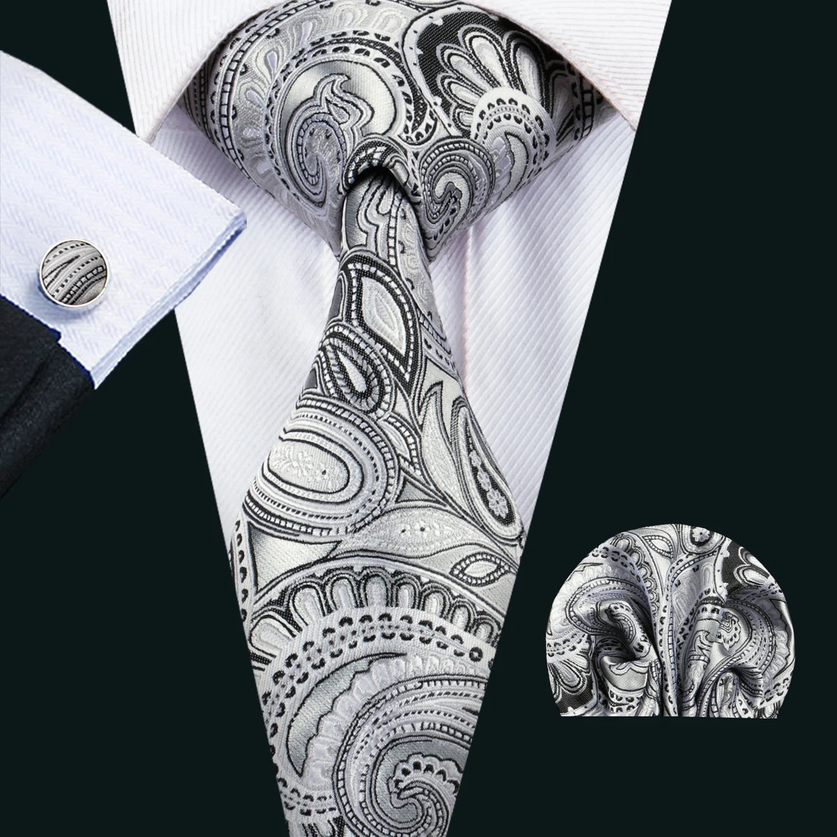Luxury Men’s Silk Necktie Gift Set with Pocket Square, Cufflinks & Tie Clip