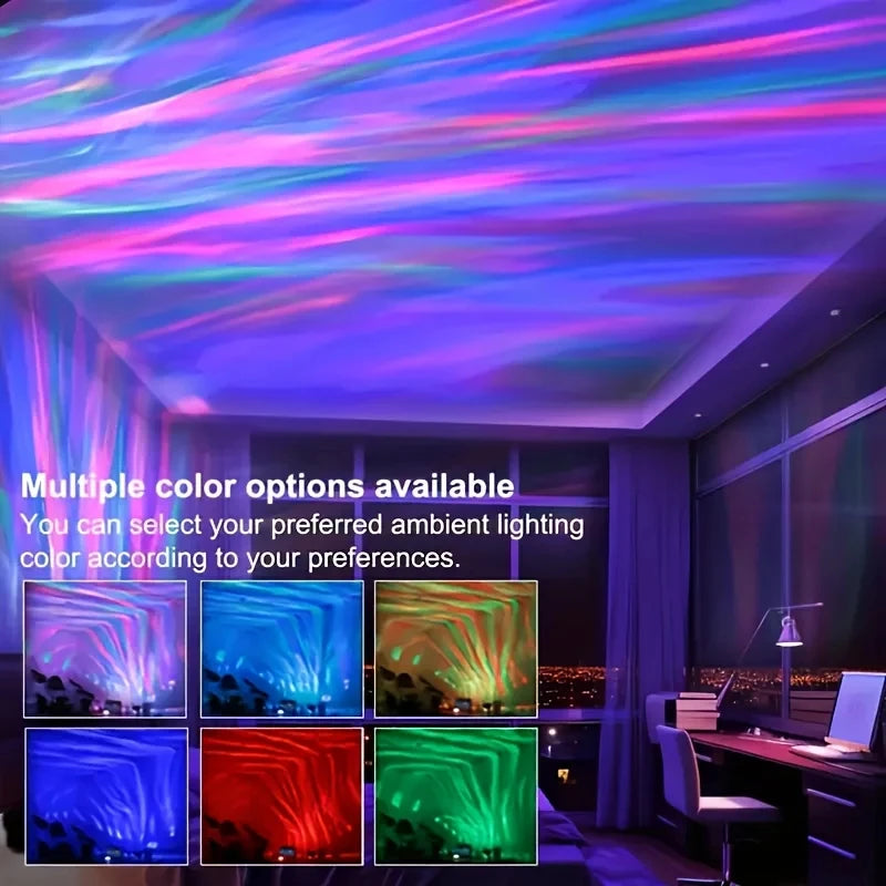 16-Color Aurora Galaxy Projector Night Light . Northern Lights Water Ripple LED Lamp with Remote Control