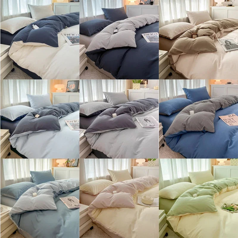 4-Piece Soft Brushed Duvet Cover Set . Solid Color Bedding
