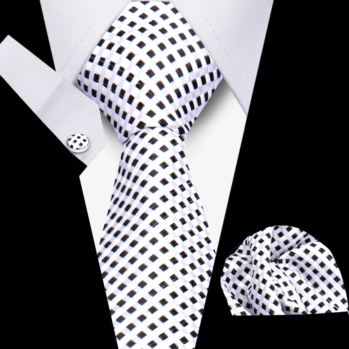 Tie Men Business Necktie Set Classic Plaid Cufflinks Handkerchief For Suit Wedding High Quality 3pcs Ties Sets Formal Gravata