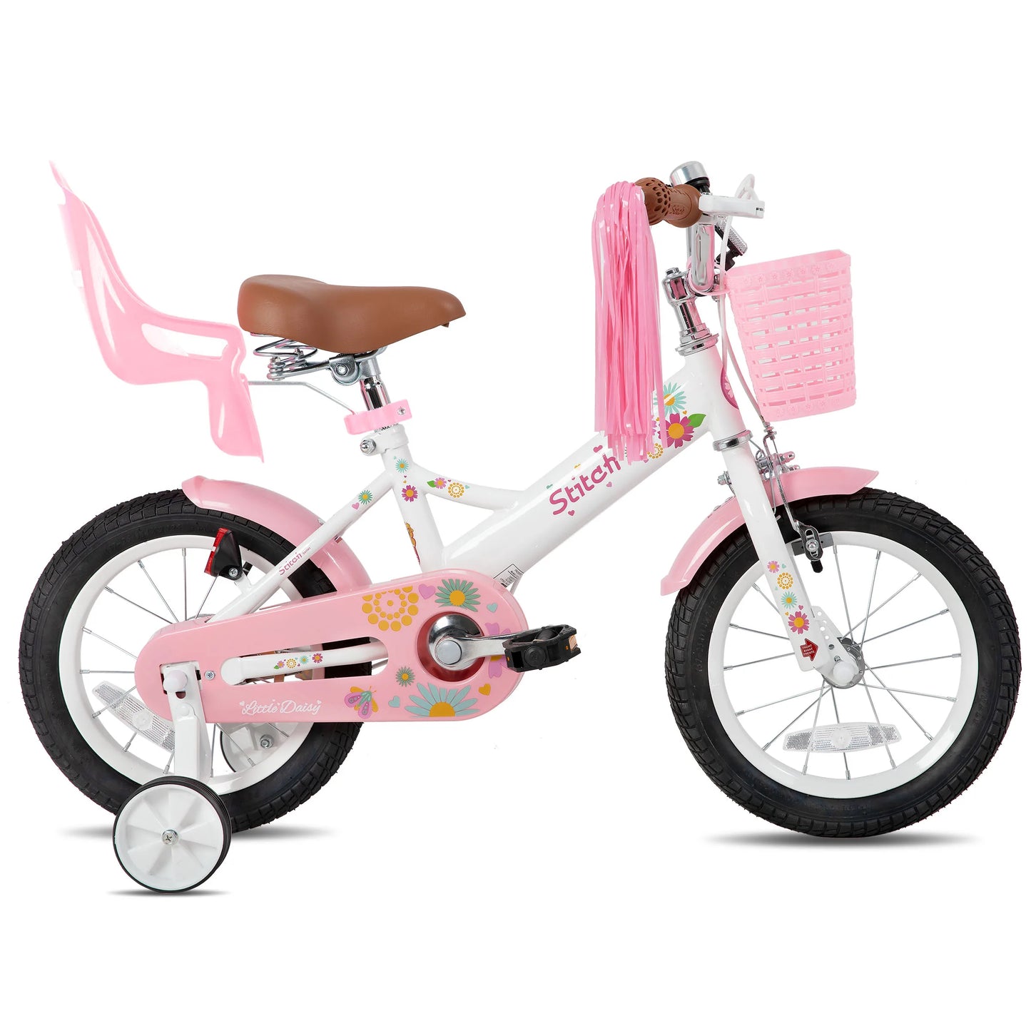 Girls Daisy Kids Bike with Training Wheels . Adjustable Bicycle for Ages 2–7