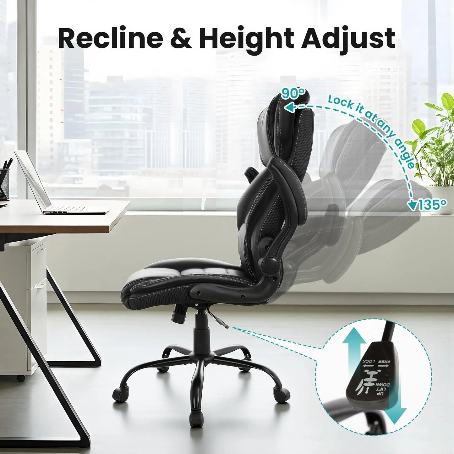 Ergonomic Executive Office Chair with Adjustable Headrest, Faux Leather High Back Desk Chair with Lumbar Support
