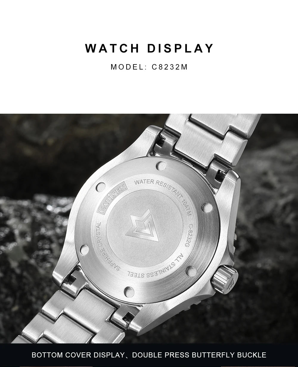 CADISEN AQUA DIVER New Brand Luxury Men Watches Automatic Watch Japan TMI NH35A 100M Waterproof Luminous Mechanical Wristwatch