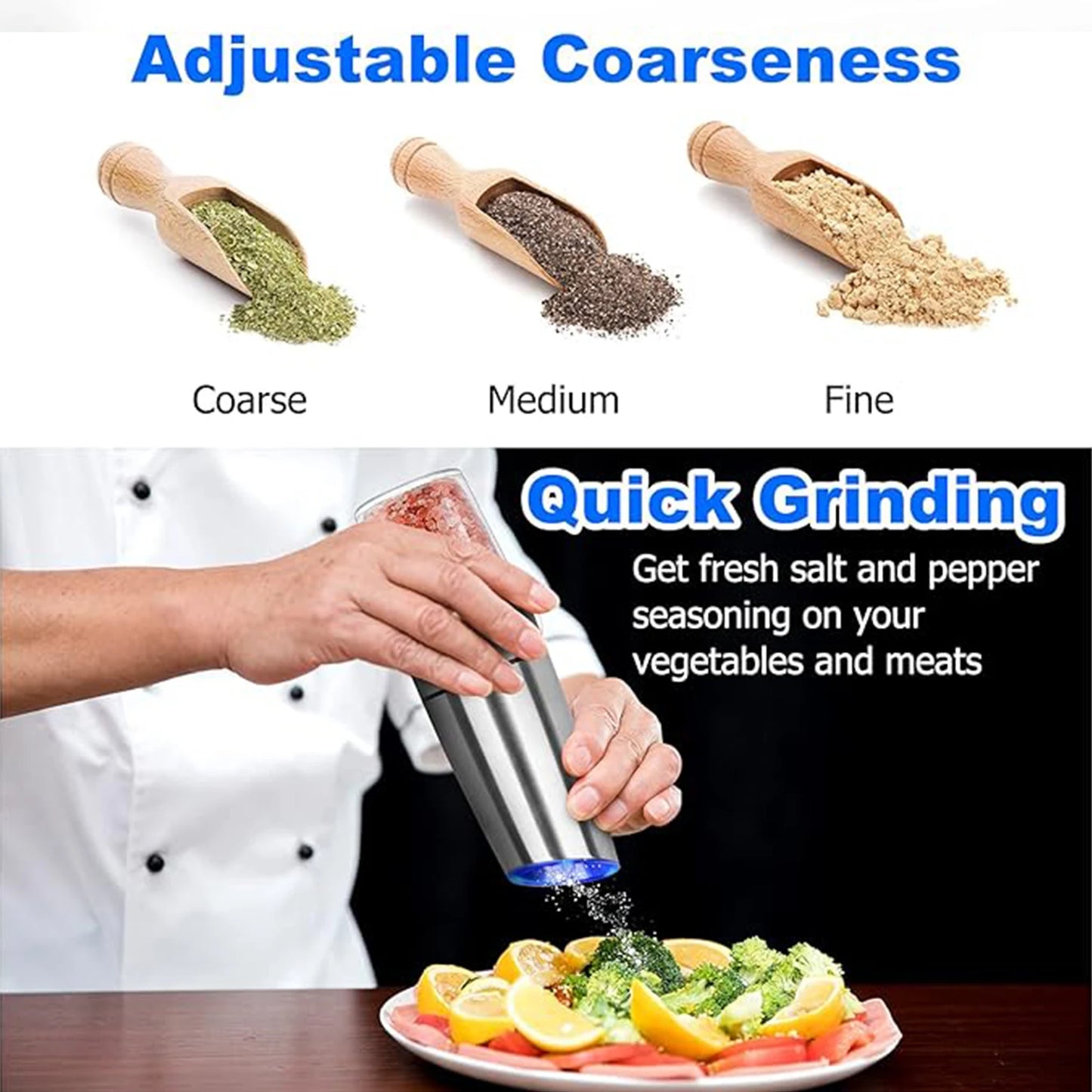 Automatic Gravity Electric Salt & Pepper Grinder Set
