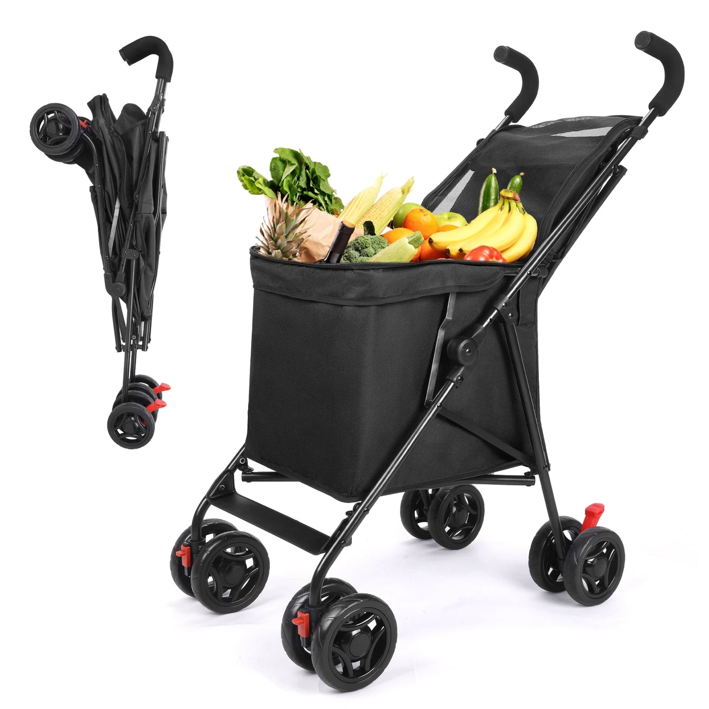 Multifunctional Folding Utility Wagon Cart – Portable Heavy-Duty Collapsible Rolling Cart for Shopping, Gardening, Camping, Beach & Grocery Transport