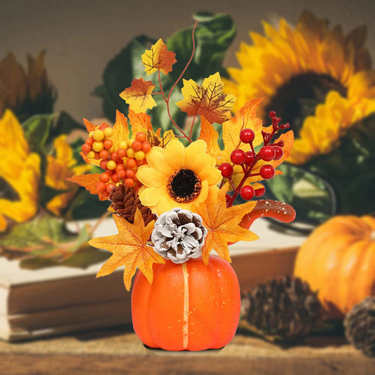 Fall Pumpkin Decor Ornament Maple Leaf Berry Sun Flower Set Thanksgiving Decoration For Indoor Outdoor Home Table