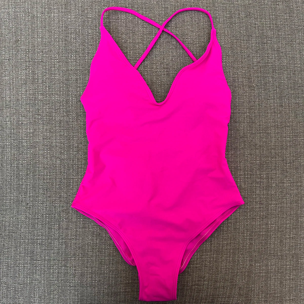 Women’s Padded One-Piece Monokini Swimsuit | Crisscross Back Push-Up Bathing Suit