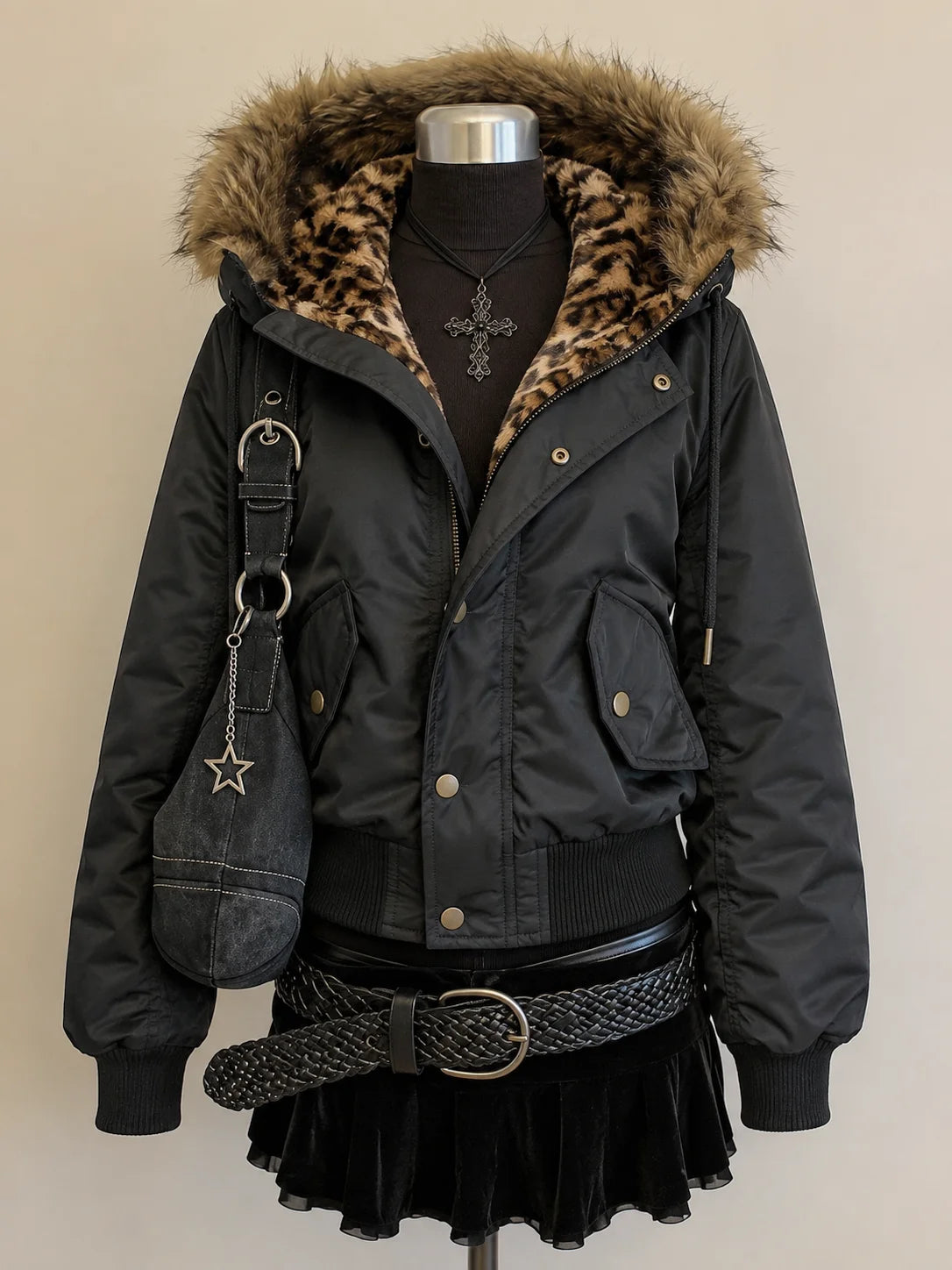 Women's Hooded Faux Fur Trim Winter Parka . Warm Padded Coat with Pockets