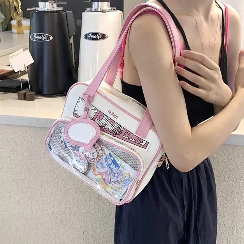 Y2K Japanese Harajuku Ita Bag for Women Cute Shoulder Bag Girls Transparent Itabag Crossbody Bag JK Shoulder Bags Handbags