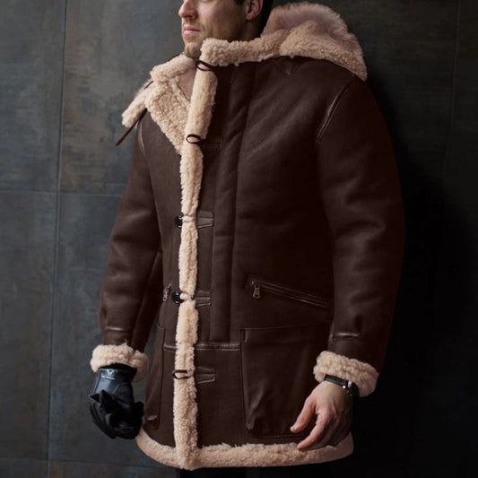 Men’s Hooded Winter Fleece Parka Jacket Thick Sherpa Lined Button Coat