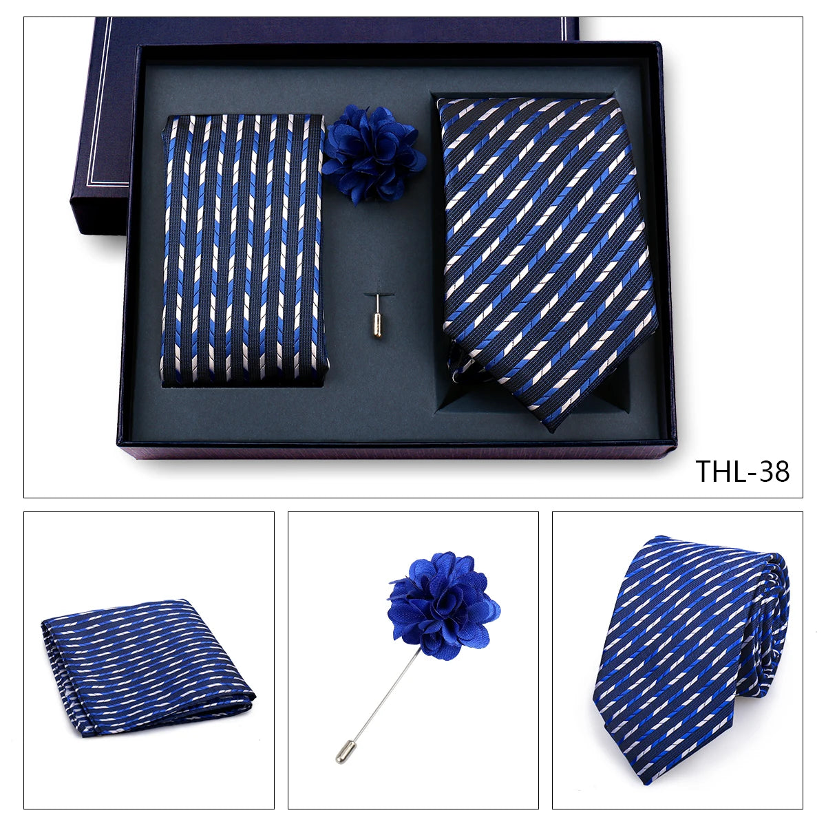 Luxury Men’s Paisley Necktie Gift Set. Silk Tie, Pocket Square, Cufflinks & Gift Box for Weddings & Business
