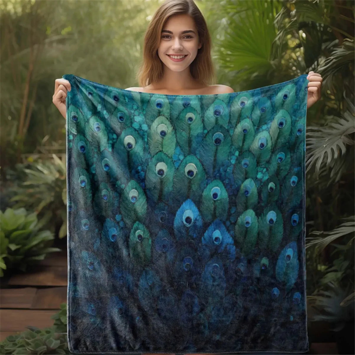 1Pc Custom Name Text Peacock Feather Flannel Blanket Suitable for Living Room Bedroom Dormitorio Office Hotel Decor Perfect Gift