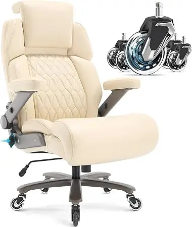 Big and Tall Office Chair 700lbs - Adjustable Headrest&Lumbar Support, 3D Flip Arms, Large Wheels &Heavy Duty Metal Base, Ergono
