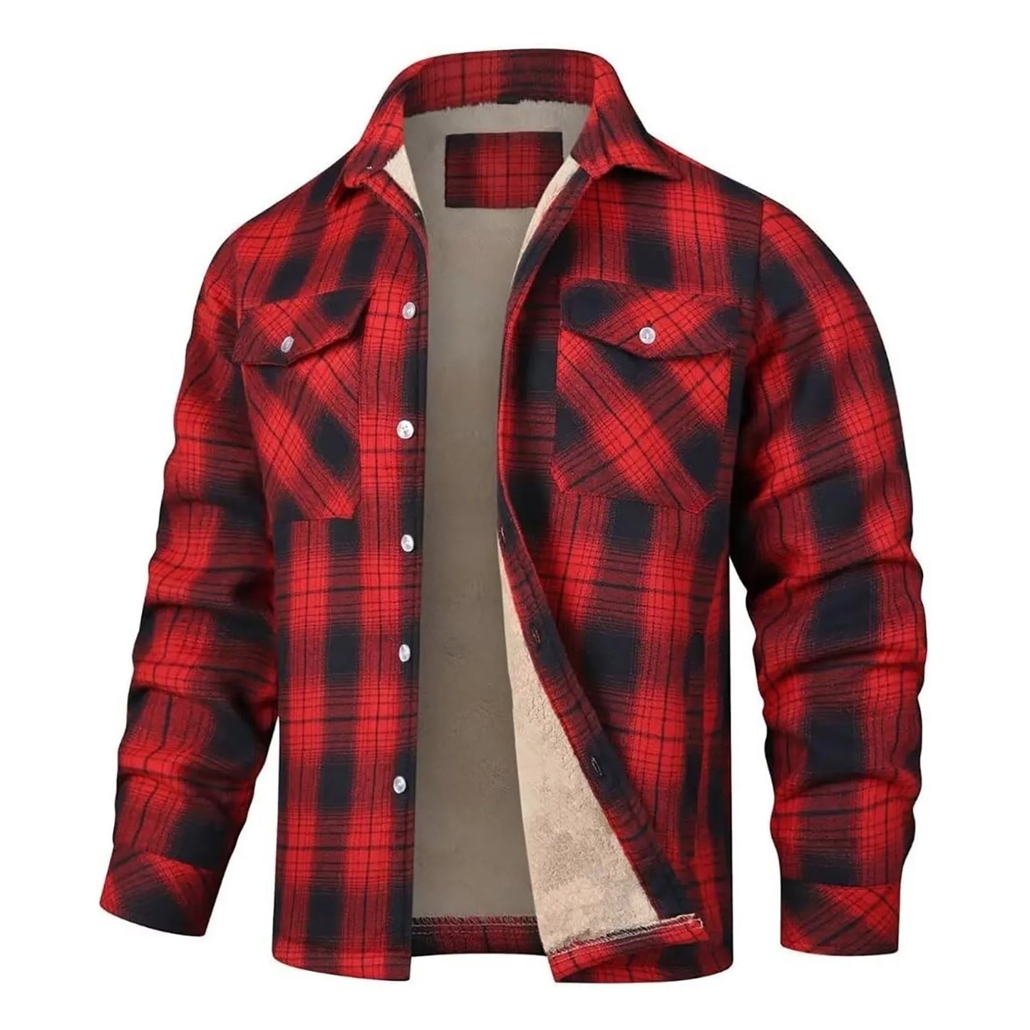 Men’s Sherpa Lined Plaid Flannel Jacket Warm Casual Button Up Coat