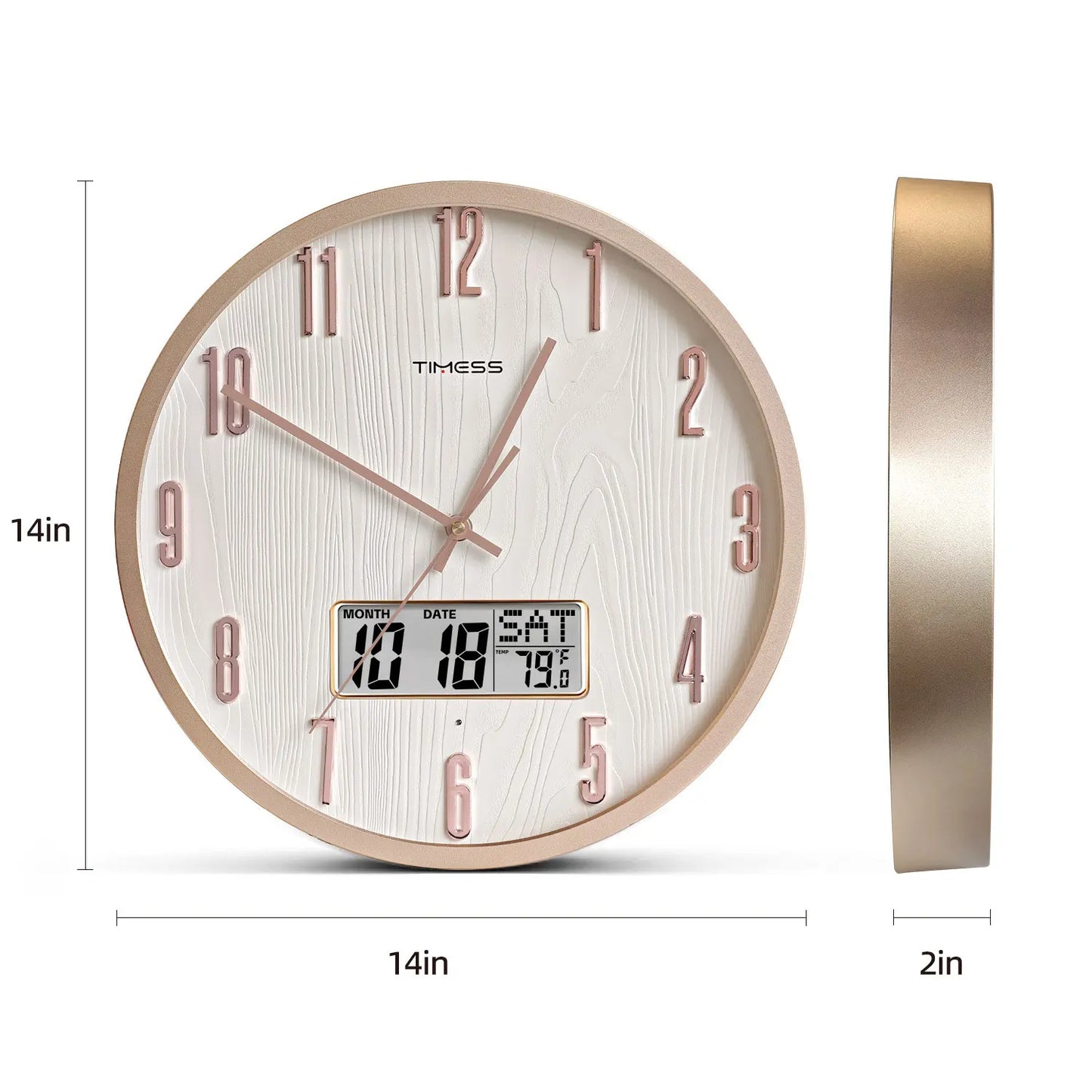 TIMESS Smart Luminous Wall Clock with Digital Display & Night Light