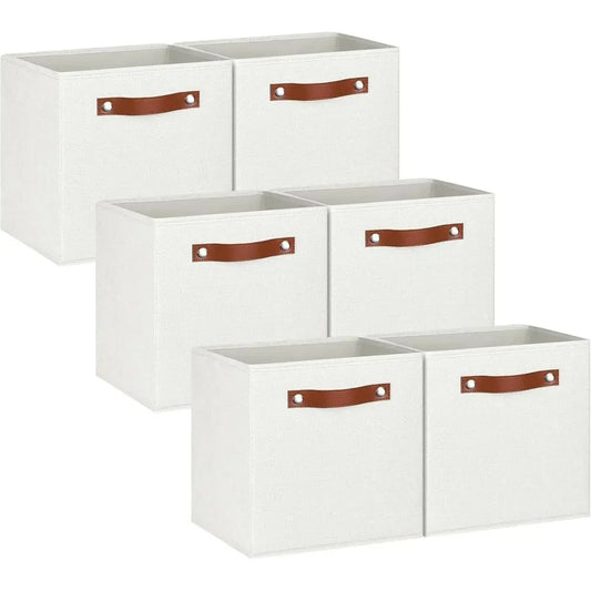 13x13 Storage Cubes .6 Pack Foldable Linen Fabric Storage Bins with Handles for Closet, Shelves & Home Organization