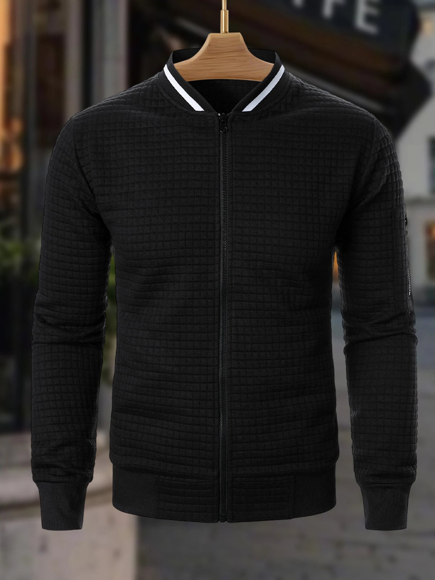 Men s Casual  Fit Zipper Up Lightweight Stand Collar Jacket Spring Fall Coat with Contrast Color Detail