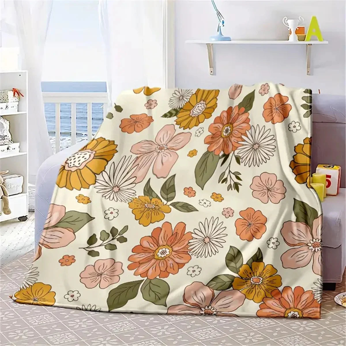 1Pc Custom Name Text Floral Pattern Fleece Blanket Suitable for Living Room Bedroom Dorm Study Coffee Shop Decor Perfect Gift