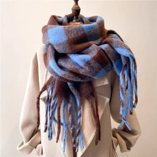 2025 Fashion Winter Women Warm Scarf Cashmere Thicken Plaid Pattern Shawl Outdoor Travel Pashmina Neckerchief Foulard