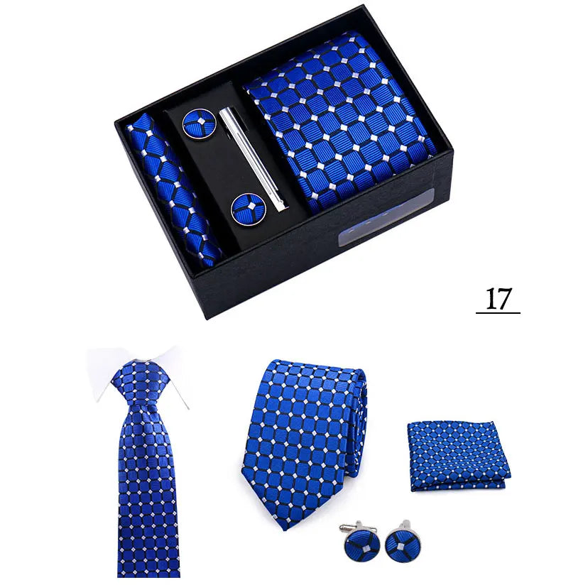 Tie Men With Box Top Quality Business Ties Hanky Cufflink Set Clips Green Necktie Corbatas For Men Wedding In Gift Box Gravatas