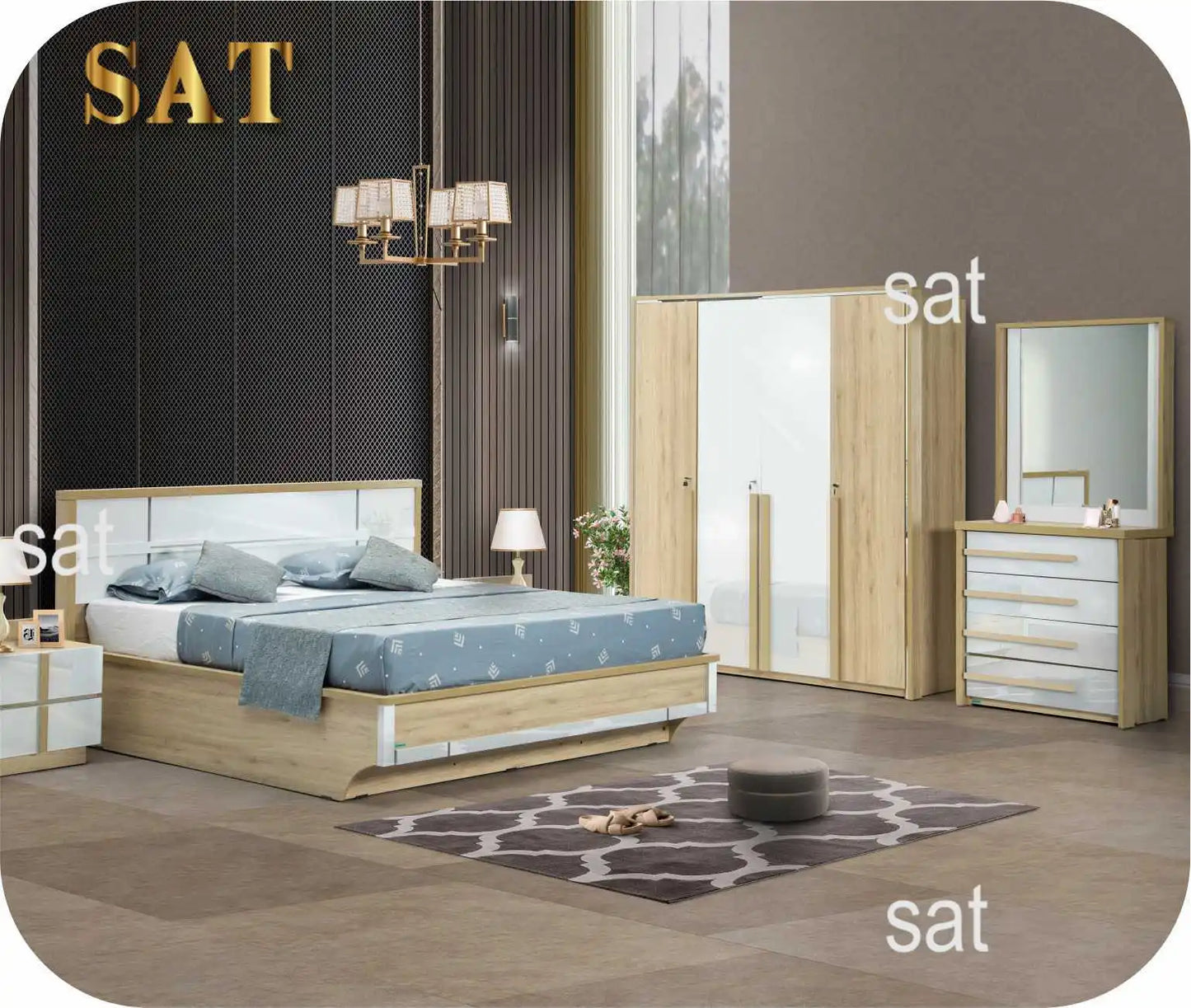 Modern Coordinated Bedroom Furniture Suite with Upholstered Bed
