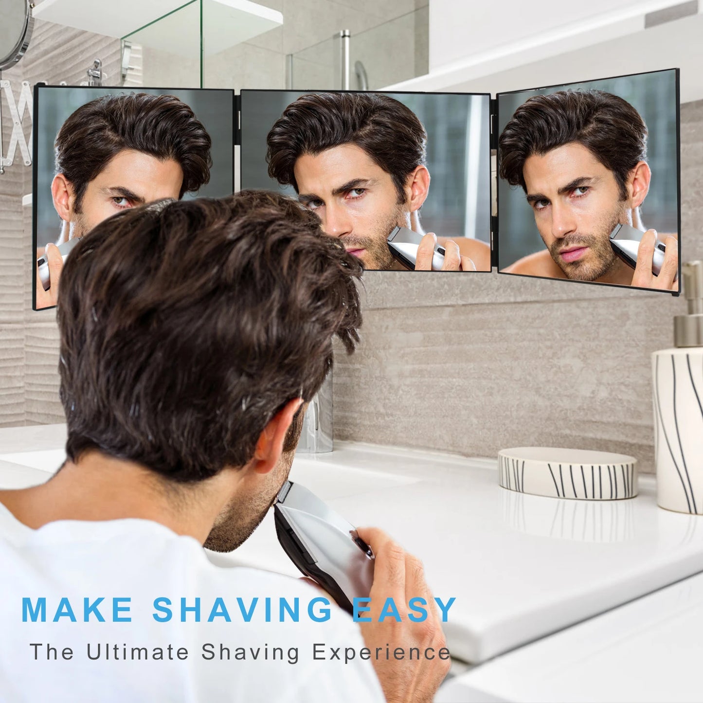 3-Way Adjustable Barber & Makeup Mirror. Portable Self Hair Cutting Mirror