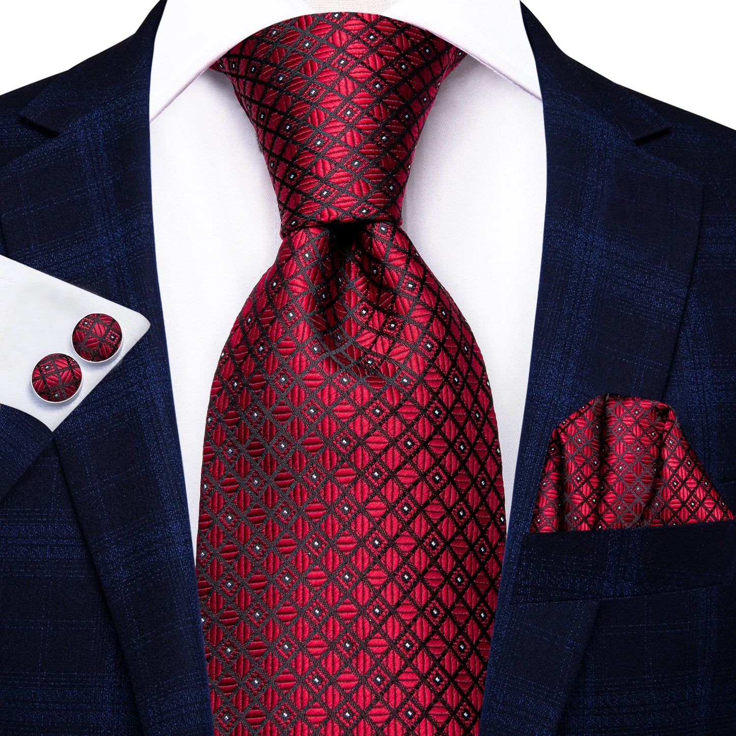 Luxury Burgundy Paisley Men’s Tie Set. Silk Formal Necktie & Pocket Square