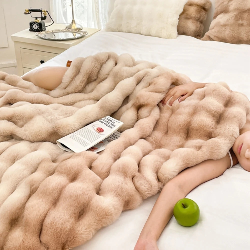Luxury Faux Rabbit Fleece Weighted Throw Blanket