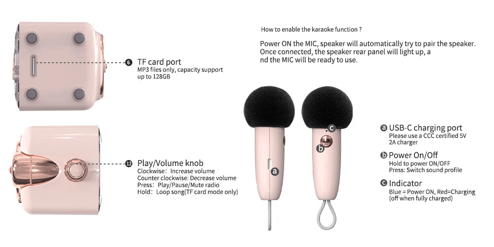 Divoom Fairy-OK Portable Bluetooth Karaoke Speaker with Wireless Microphone | Retro Mini Speaker | Rechargeable Music System