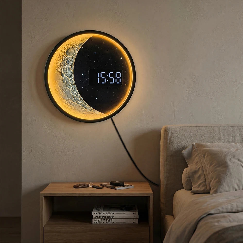 Luna Glow Moon Phase LED Digital Wall Clock