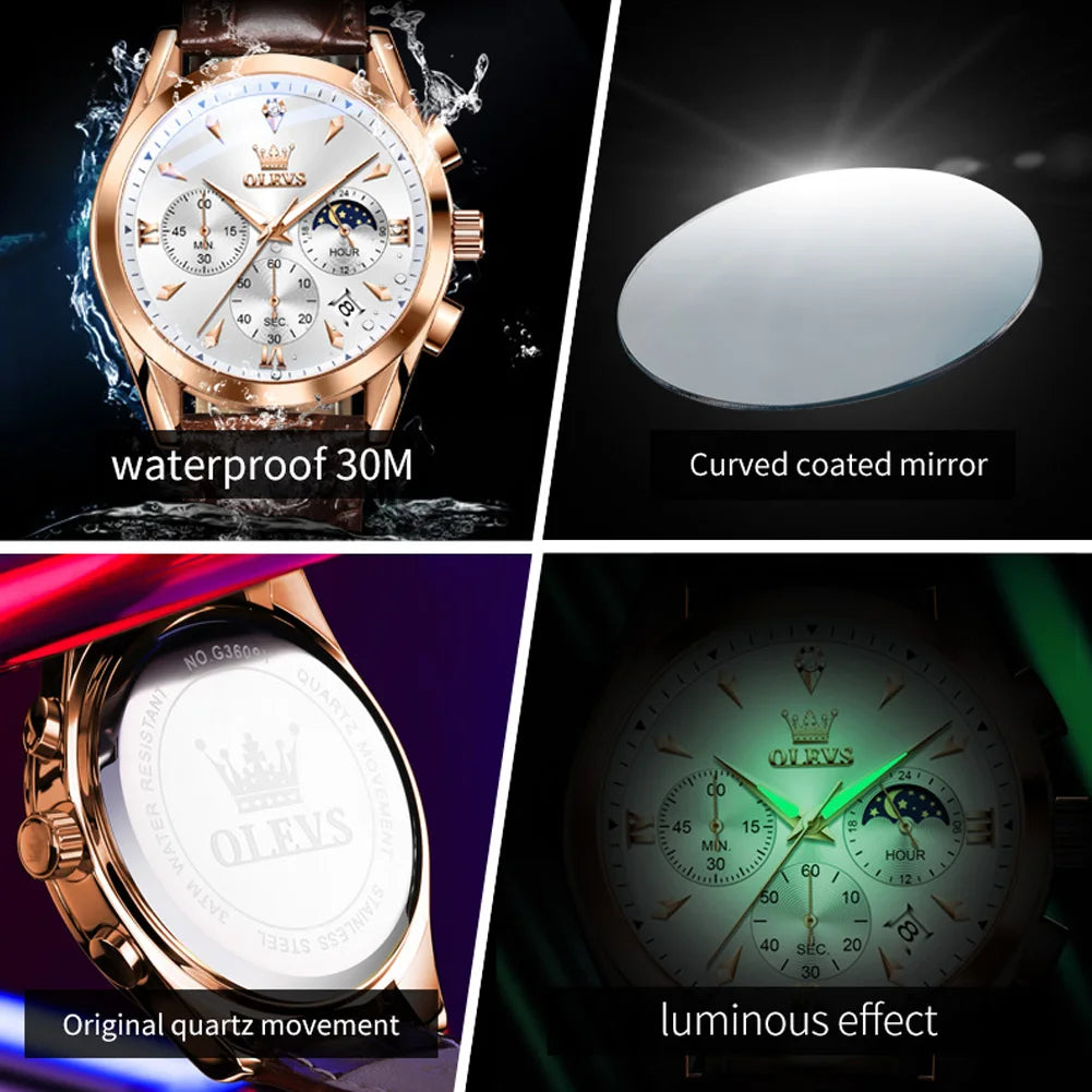 Men’s Elegant Dress Watch – Rose Gold-Tone Case & Brown Leather-Style Strap