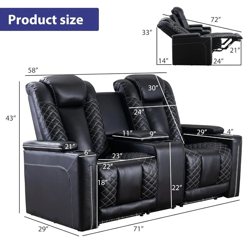 Home Theater Seating, Electric Power Recliner Chairs with USB Ports and Cup Holders, Breathable Faux Leather Recliner Set with