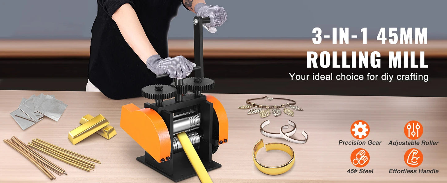 3-in-1 Jewelry Rolling Mill Machine 45/57/75/76mm for Metal Forming