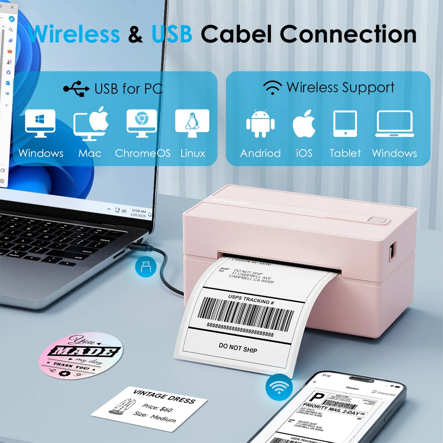 4x6 Wireless Thermal Shipping Label Printer for Small Business & Home Office