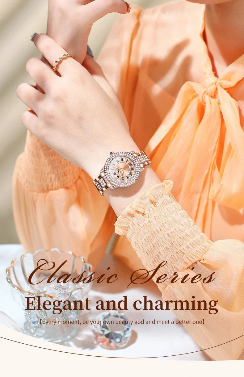 OLEVS Luxury Women’s Waterproof Chronograph Watch. Rose Gold Crystal Fashion Timepiece