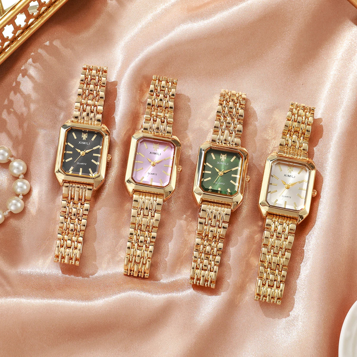 Elegant Women’s Rectangular Quartz Watch. Stainless Steel Bracelet Fashion Timepiece