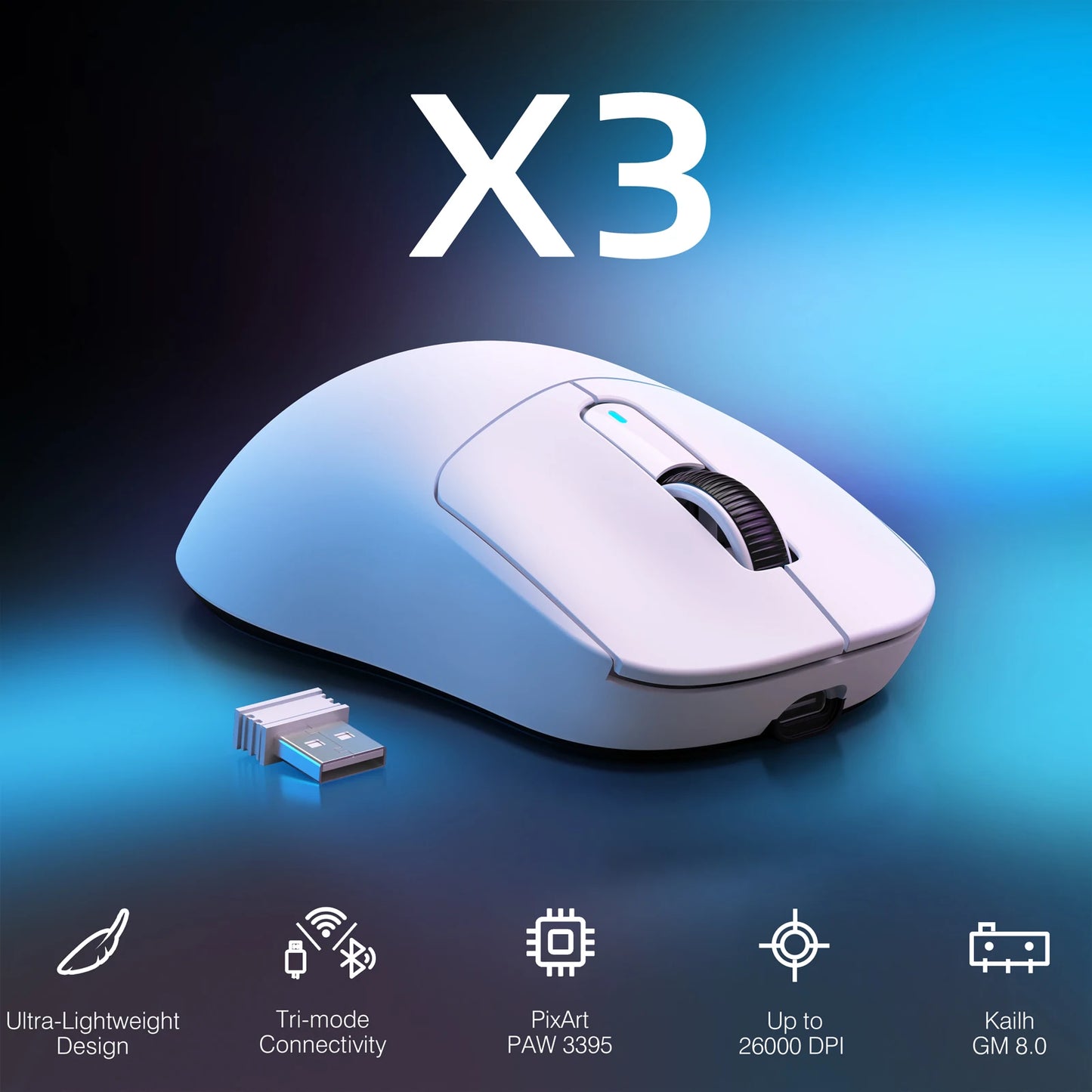 ATTACK SHARK X3 Ultra-Light Wireless Gaming Mouse, 49g Tri-Mode Bluetooth, 2.4GHz & USB-C Rechargeable Ergonomic Mouse for PC, Mac & Laptop