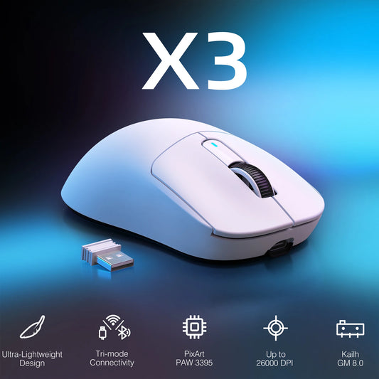 ATTACK SHARK X3 Ultra-Light Wireless Gaming Mouse, 49g Tri-Mode Bluetooth, 2.4GHz & USB-C Rechargeable Ergonomic Mouse for PC, Mac & Laptop