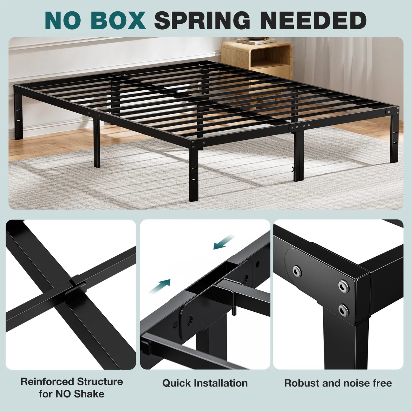 Heavy Duty Metal Platform Bed Frame with Storage Space