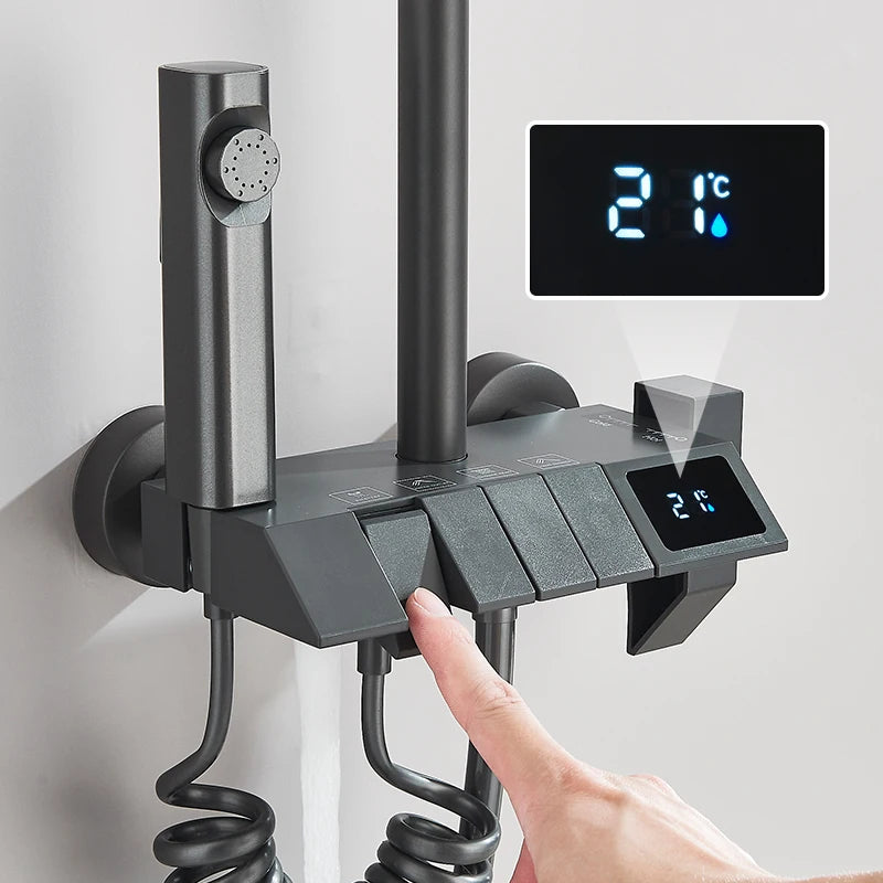 Rozin Black Smart Digital Display Shower Faucet Set Piano