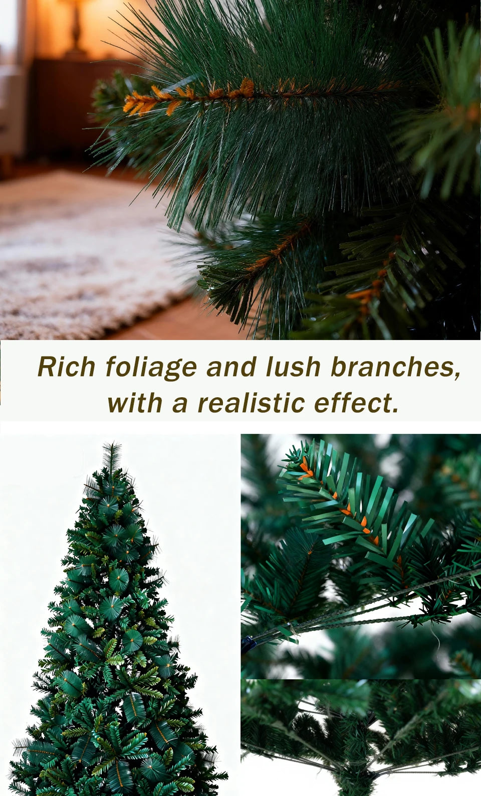 6FT Pop-Up Artificial Christmas Tree .PVC Mixed Branch Holiday Tree with Iron Stand