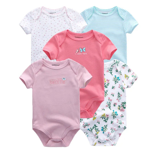Kiddiezoom 5-piece fashionable cartoon boy and girl jumpsuit 100% pure cotton comfortable newborn jumpsuit summer