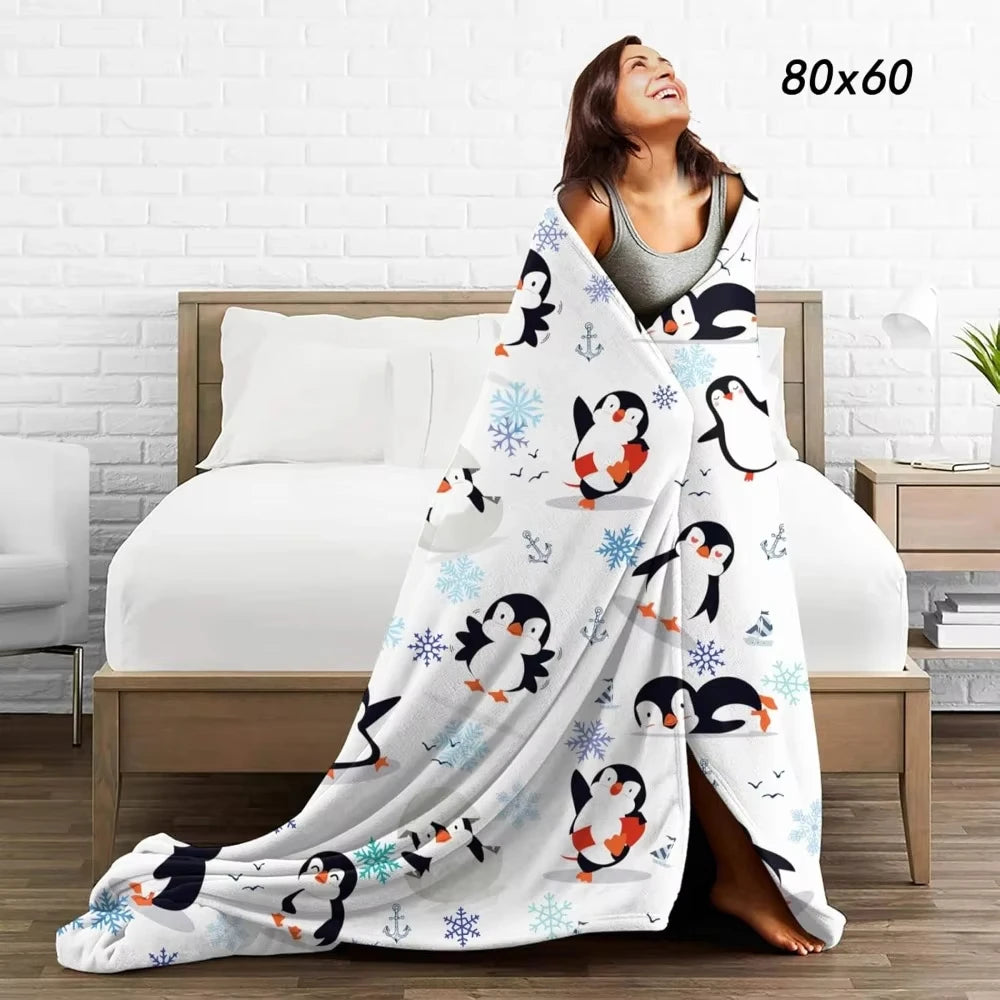 Cute Penguin Cozy Flannel Throw Blanket. Ultra Soft Animal Print Blanket