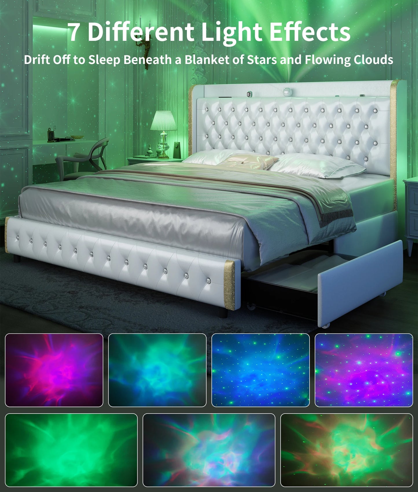 Queen LED Bed Frame with Galaxy Projector & Bluetooth Speaker