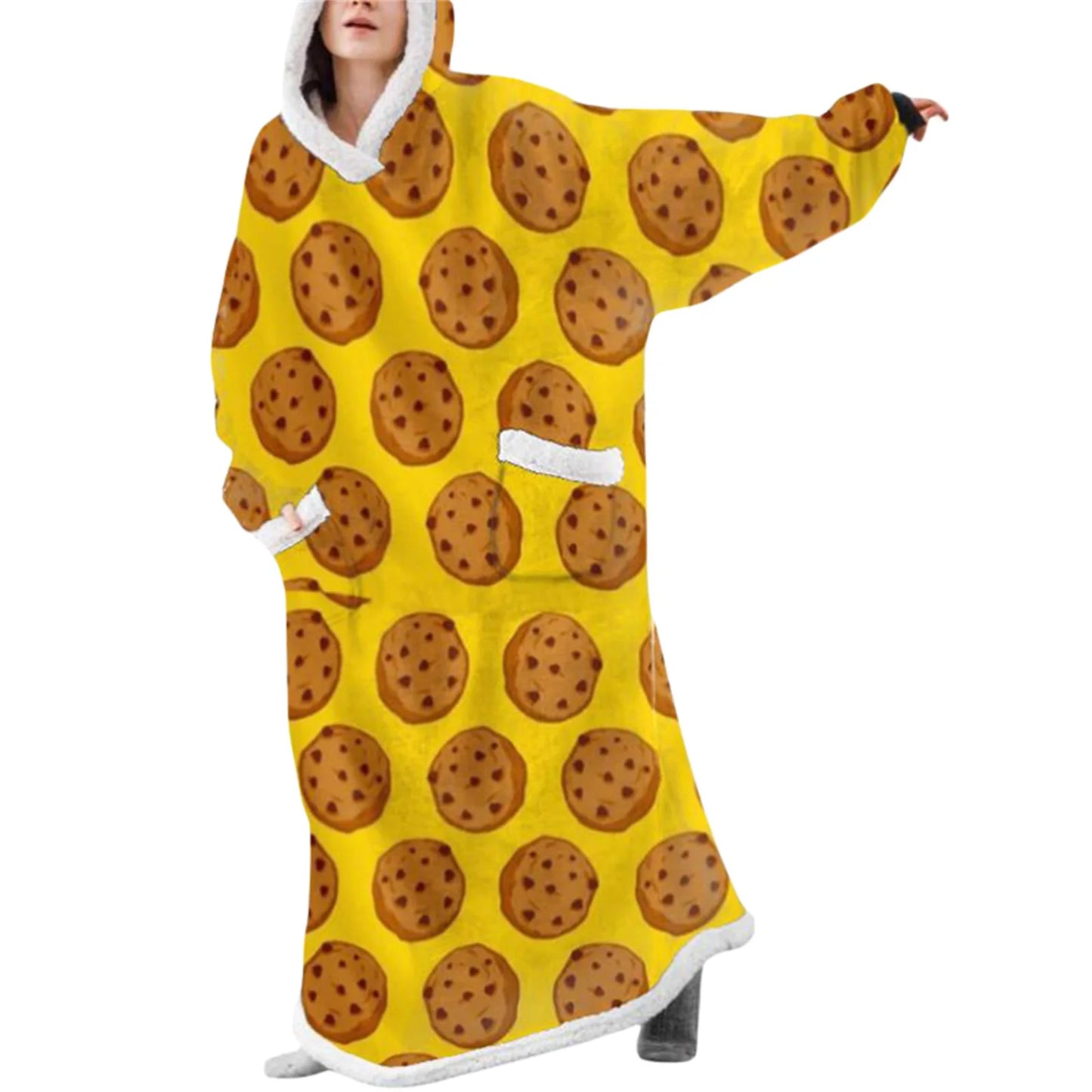 Wearable Blanket Hoodie Long Sleeve Hooded Blanket Oversized Loungewear with Pockets