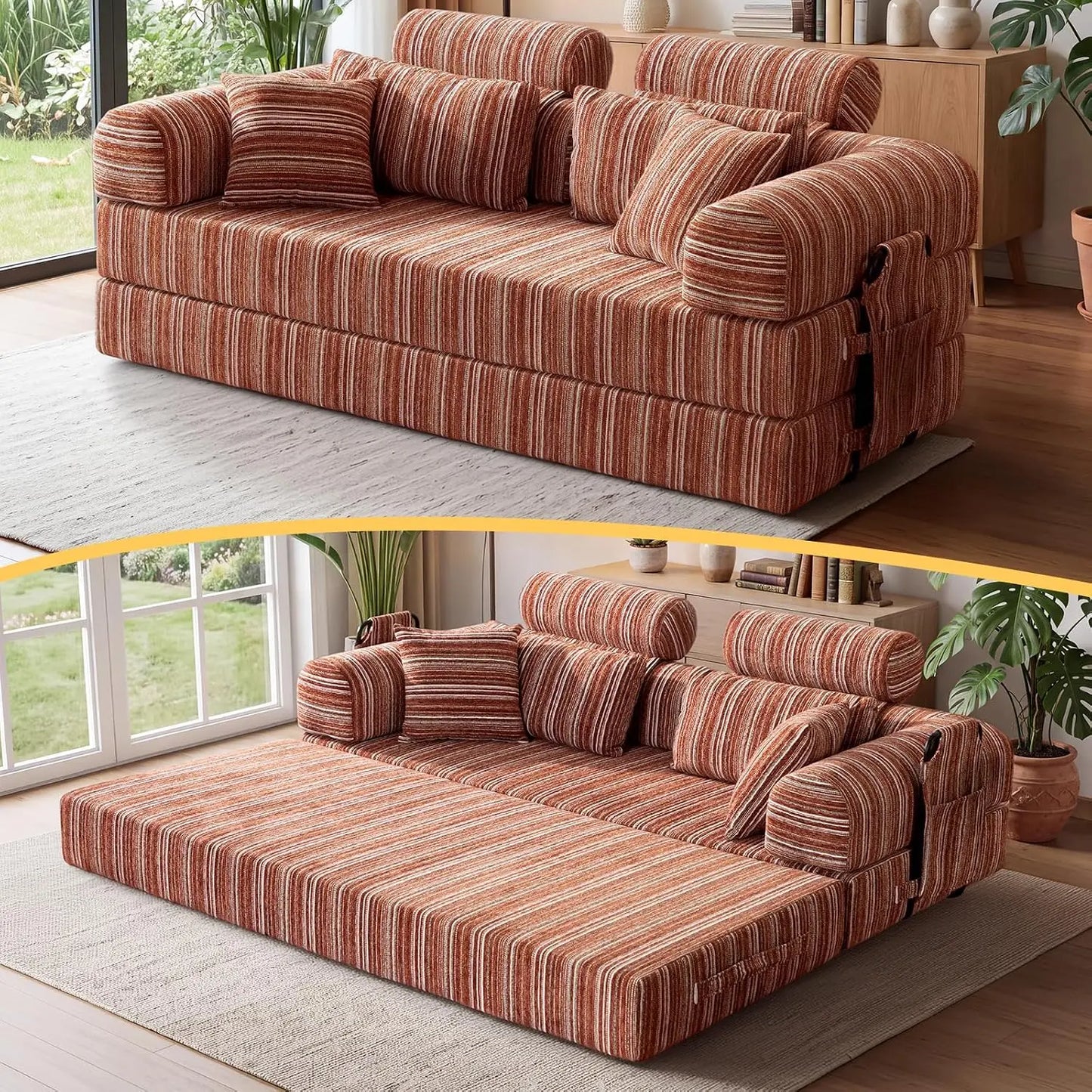 78.8-Inch Convertible Futon Sofa Bed with High Back